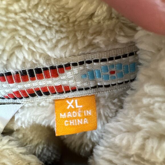 Orvis Women's Size XL Cream Sherpa Fleece Full Zip Vest Aztec Tapestry Navy Trim - Picture 4 of 10